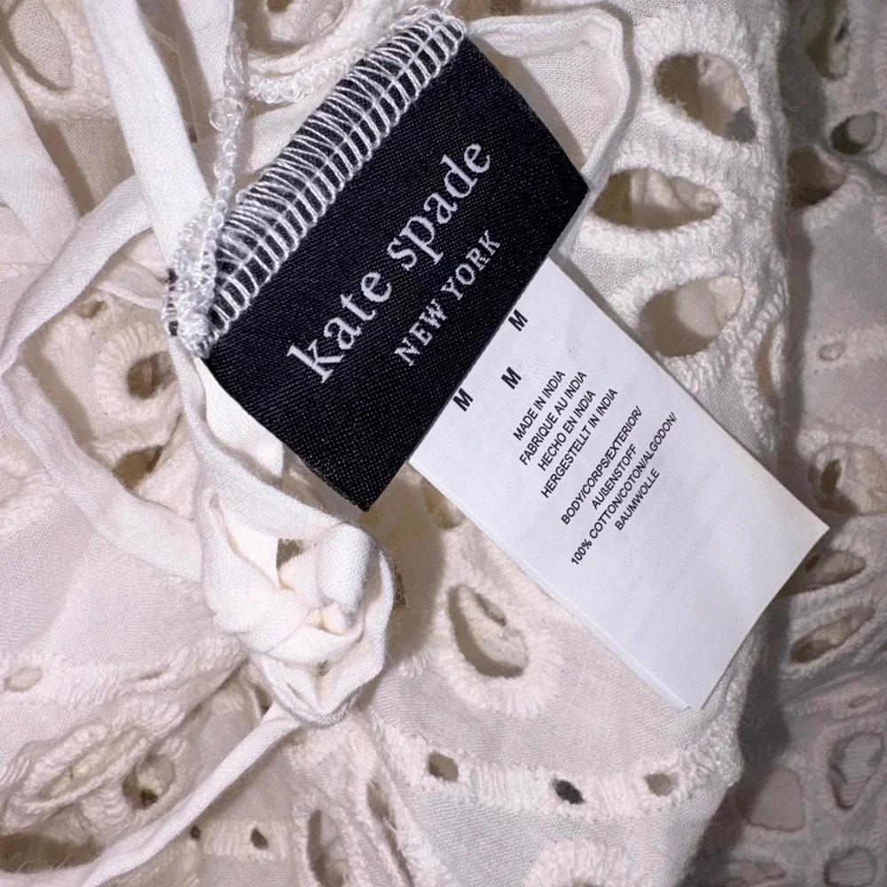 Kate Spade Eyelet Cover-Up Dress medium White NEW Balloon Sleeve Scalloped Boho